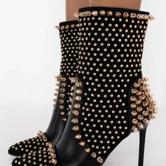 AZALEA WANG SPIKED "DIABELSTAR BHADDIE" STILETTO BOOTIE IN BLACK - Picture 4 of 9